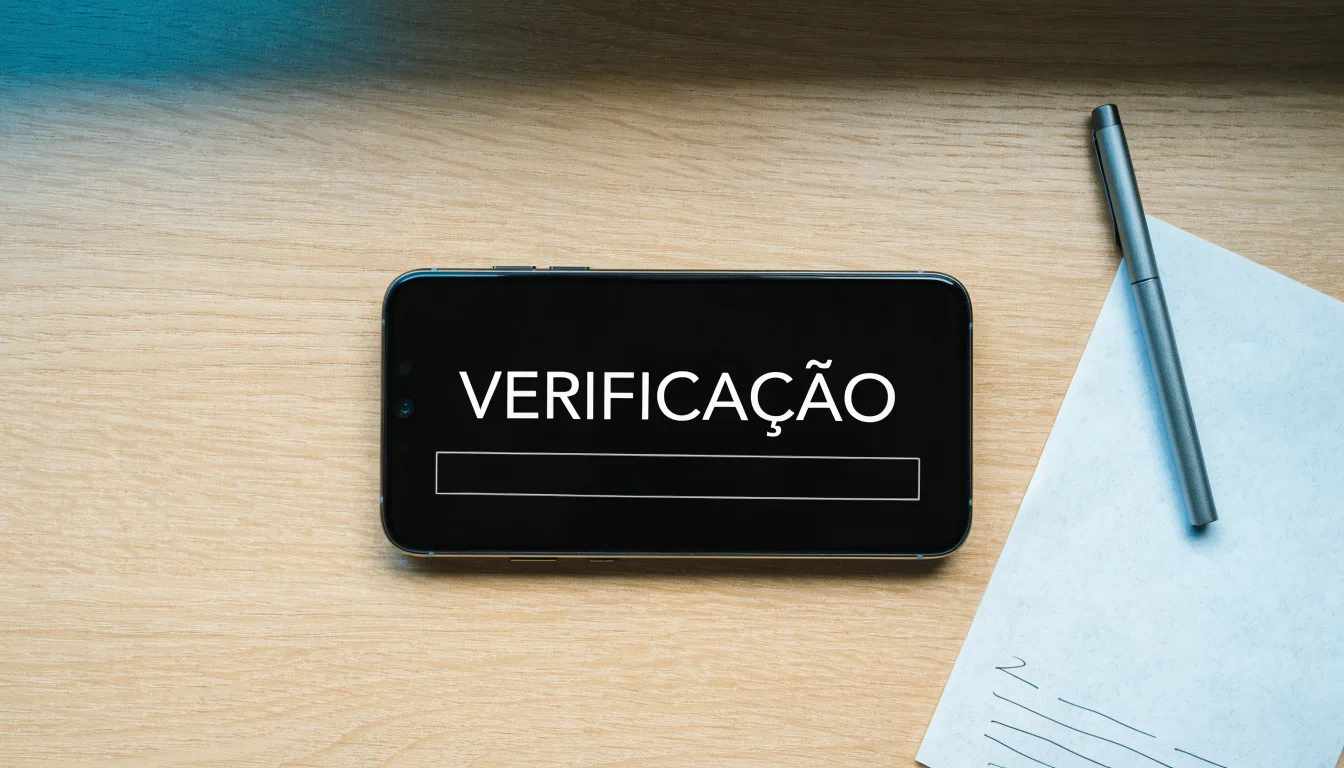 Uma folha de licença em papel com um selo vermelho, pousada numa secretária de madeira ao lado de uma caneta