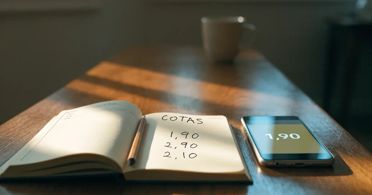 Um caderno aberto com cotas escritas à mão, uma calculadora e um lápis sobre uma mesa de madeira